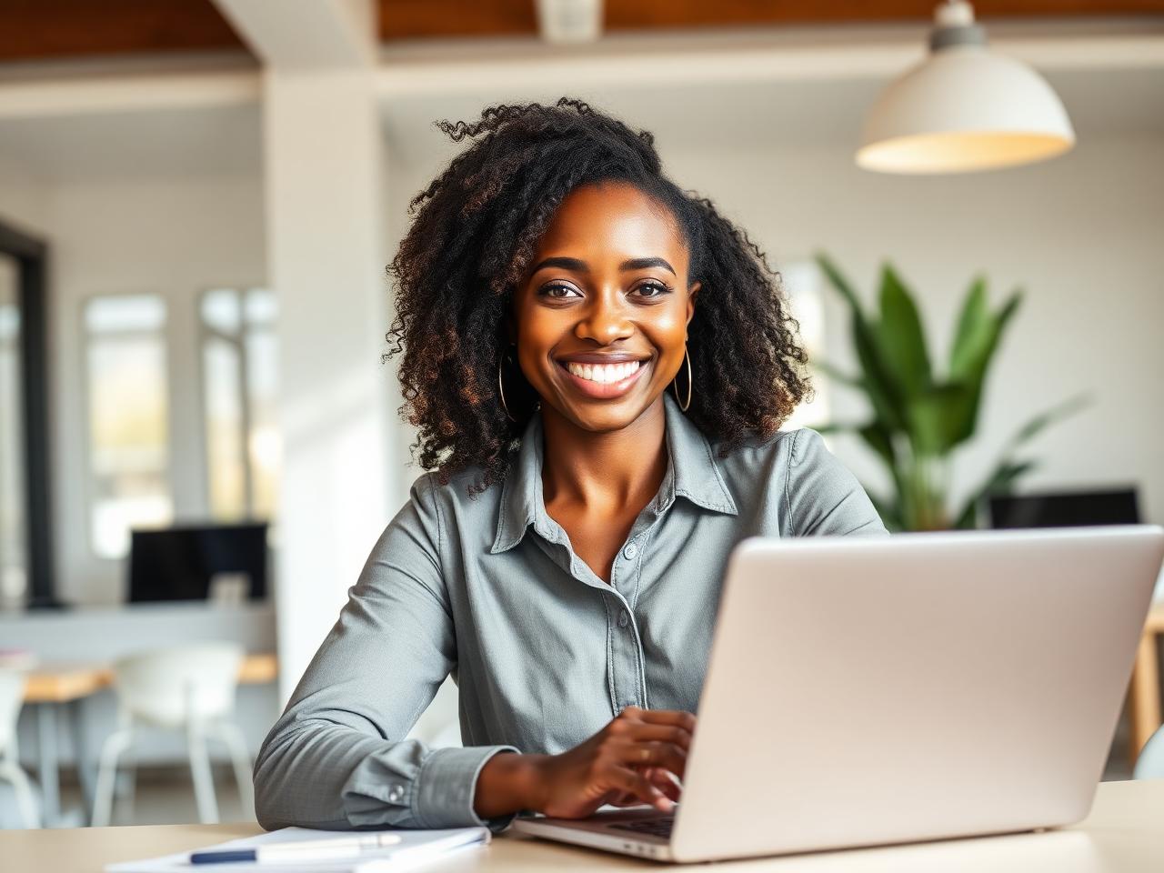 Professionnelle africaine travaillant sur ordinateur